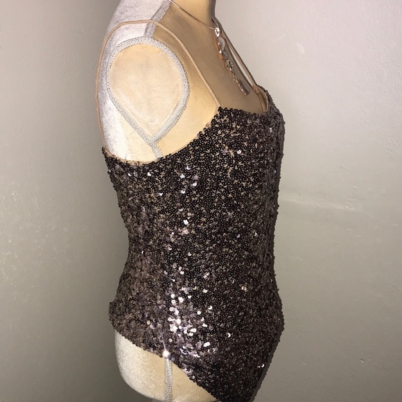 MINT  elegant Brown CACHE SPARKLY TOP Silk - Picture 3 of 8